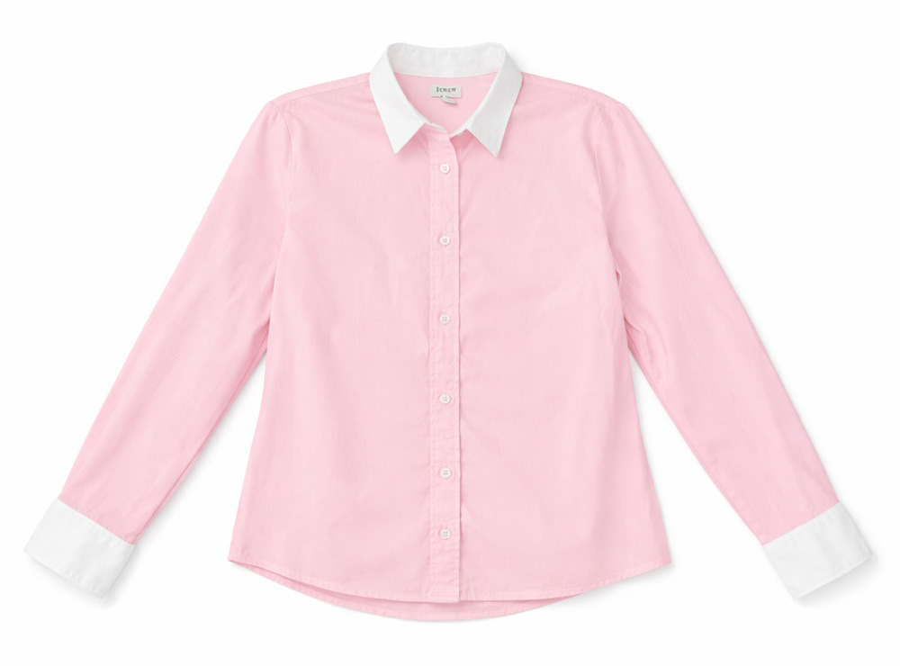 J.Crew Factory Womens Shirt S Pink White Collar Cotton Preppy Classic Coastal